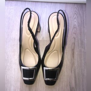 Woman’s patent leather heels. Leather Sole. Made in Brazil.